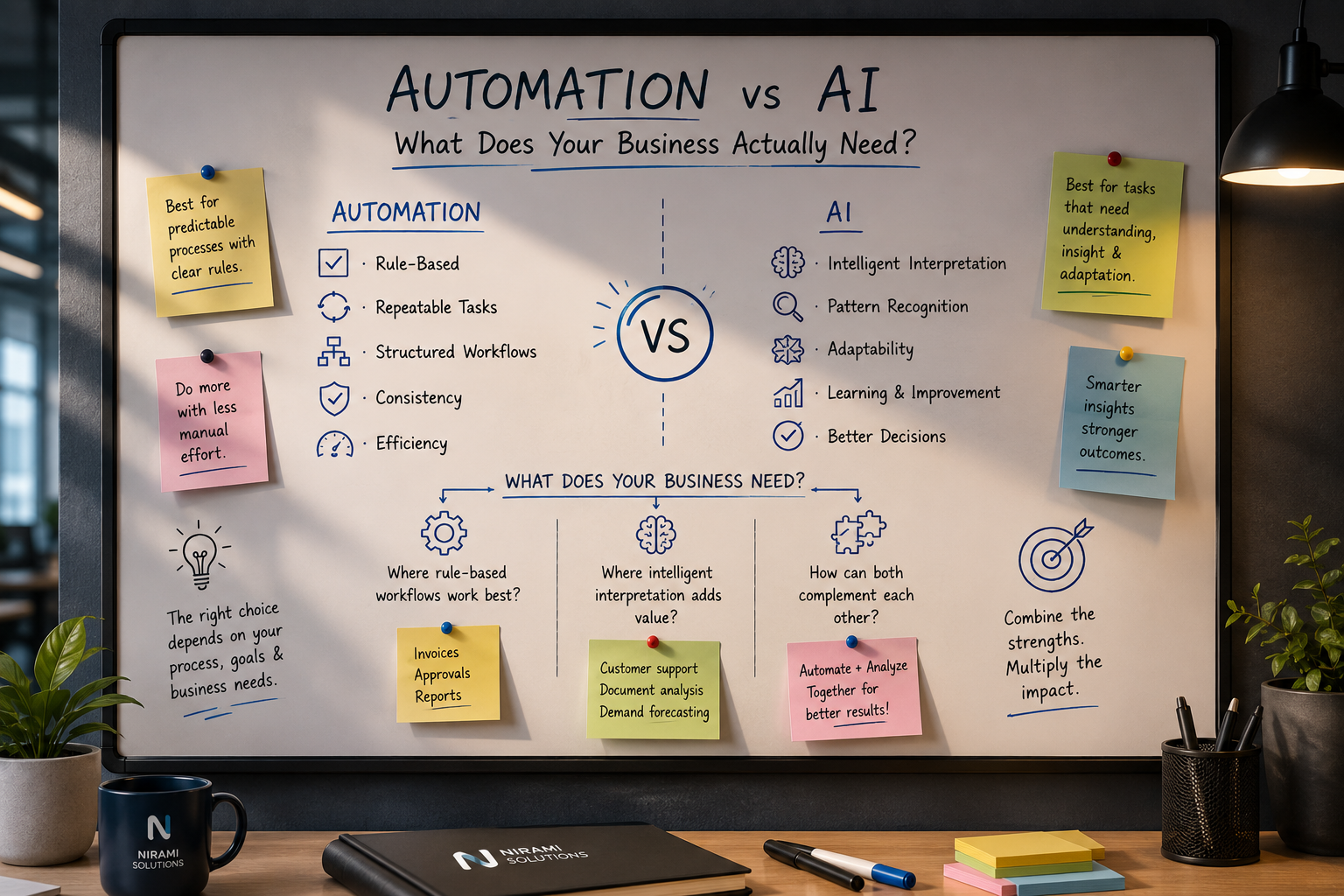 Discover whether your business needs automation, AI, or both. Learn the difference between rule-based automation and intelligent AI systems and where each can create the most value.